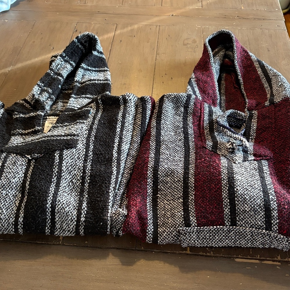Men's Striped Hooded Sweater - Burgundy and Black